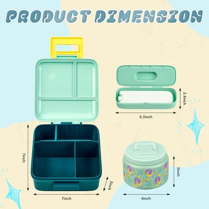 Bento Lunch Box for Kids with 8oz Soup Thermo Leak-Proof Lunch Food Containers with Snack Sauce Container for Kid Girls Boys to School - color: Yellow Mermaid