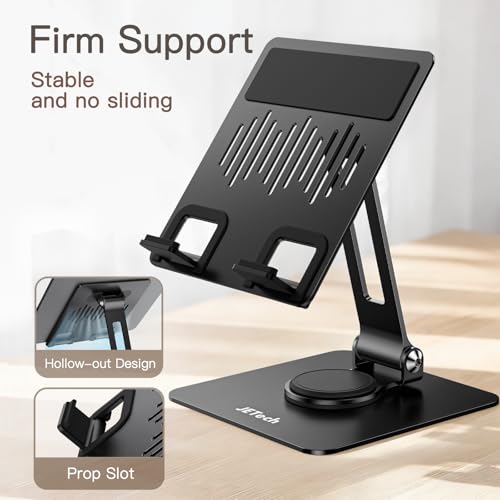 JETech Tablet Stand, Adjustable Swivel Desktop Holder with 360 Degree Rotating Base, Foldable Cradle for iPad/iPad Air/Pro/Mini, Galaxy Tab A11/A9/S11/S10 FE, Tab/Phones(4-13"), Black - color: Black