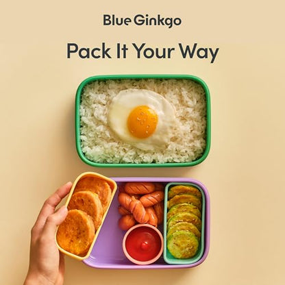 BLUE GINKGO Bento-Style Silicone Lunch Box Set, Purple, Made in Korea | Leak-Resistant. Microwave Safe. Dishwasher Safe. - color: Purple