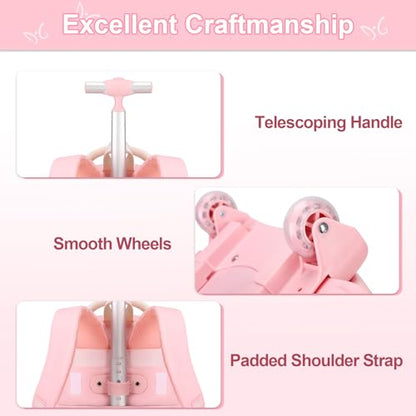 DIGOBAY Rolling Backpack for Girls, Cute Roller School Bag with Wheels, Kids Wheeled Backpacks Set with Lunch Bag Pencil Case for Teen Girls Kindergarten Elementary Middle School - color: Beige-pink