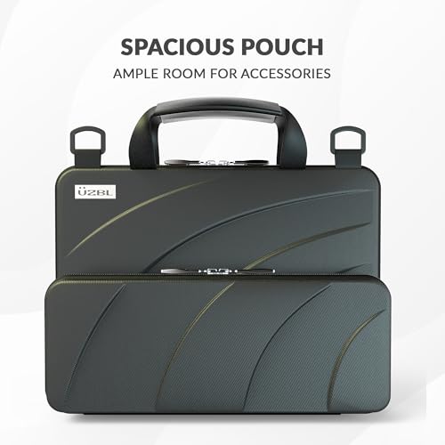 UZBL 11-11.6 Inch Always-on Chromebook Protective Hard Shell Case Cover with Pouch and Shoulder Strap, Fits MacBook Neo 13 inch - color: Black PU