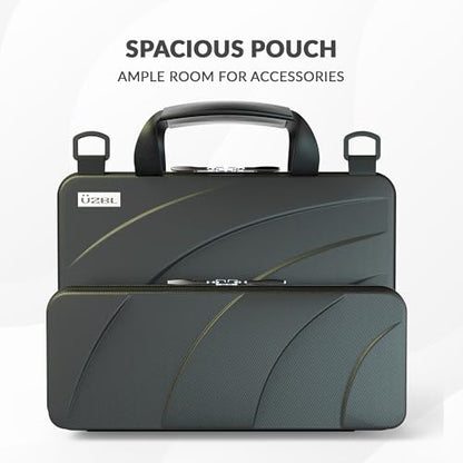 UZBL 11-11.6 Inch Always-on Chromebook Protective Hard Shell Case Cover with Pouch and Shoulder Strap, Fits MacBook Neo 13 inch - color: Black PU