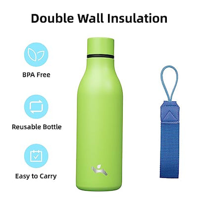 Konokyo 18 oz Insulated Stainless Steel Metal Water Bottle with Strap - color: Green, size: 18 Ounces