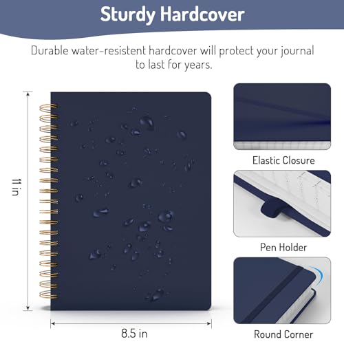 Forvencer A4 Lined Spiral Journal Notebook with 300 Numbered Pages, 11" X 8.5" College Ruled Thick Journals for Writing with 100GSM Paper, Hardcover Notebooks with Contents for Work, School, Navy | Thick Journals for Writing with 100GSM Paper, Hardcover N