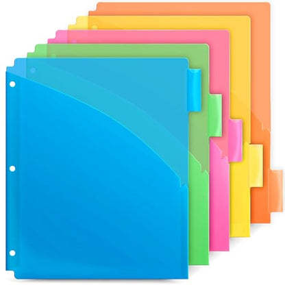 Dunwell 5-Tab Binder Pocket Dividers, Plastic Dividers with Two Pockets for 3-Ring Binder, Multicolor, Fits 8.5x11 Letter Size Documents, Insertable Tabs, 5 Subject Notebook Divider 3 Hole Punched - size: 1 Set (5 pcs), style: 2 Pockets