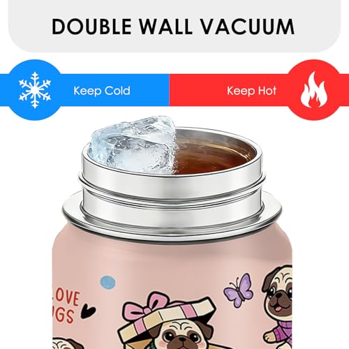 Pug Gifts for Dog Lovers - Christmas Birthday Gifts For Pug Lovers - I Love Pugs 18oz Water Bottle for Dog Mom, Keeps Drinks Cold & Hot Double Wall Vacuum Insulated Tumbler - color: French Bulldog