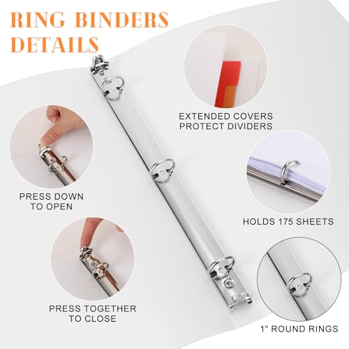Fulmoon 24 Pcs 3 Ring Plastic Binders Bulk with 2 Pockets Flexible Binder with Transparent View Cover Plastic Binder for Home Office(1/2 Inch,White) - color: White, size: 1/2 Inch