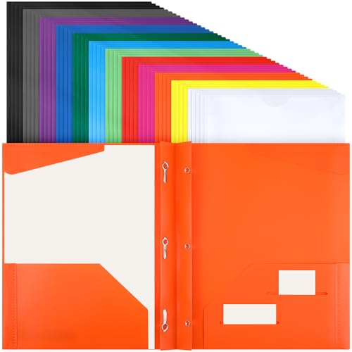 Tenceur 48 Pack Plastic Folders with 3 Prongs Bulk Heavy Duty Folders with Clear Front Pockets and Card Slots with Fasteners Fit Letter-Size Papers for Work School Office (Mix Colors) - color: Mix Colors