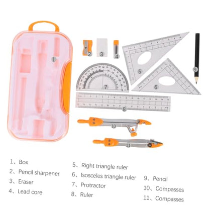 MAGICLULU Metal Drawing Compass Set for Students, 10pcs Geometry Drawing Kit with Math Rulers and Compasses, Sturdy Metal Material, Suitable for School Exams and Drafting Random Color