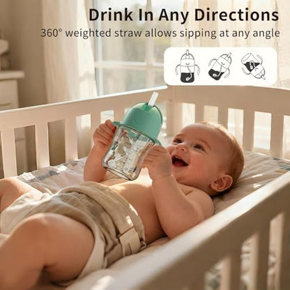 Evorie Tritan Weighted Straw Cup Baby Training Cup, Spill Proof, 7 Oz, 6M+ | BPA & BPS-Free, First learning cup, 360° drinking, Dishwasher safe, Durable Sippy Cup, Mint - color: Mint