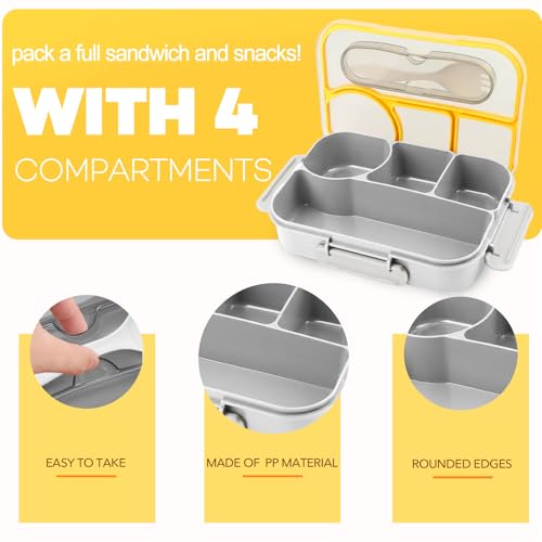 Bento Box for Adults,4 Compartments Lunch Box, Snack Containers Reusable Lunch Containers Drop-Proof, Dishwasher Safe & Made with BPA-Free Materials, Grey - color: Gray