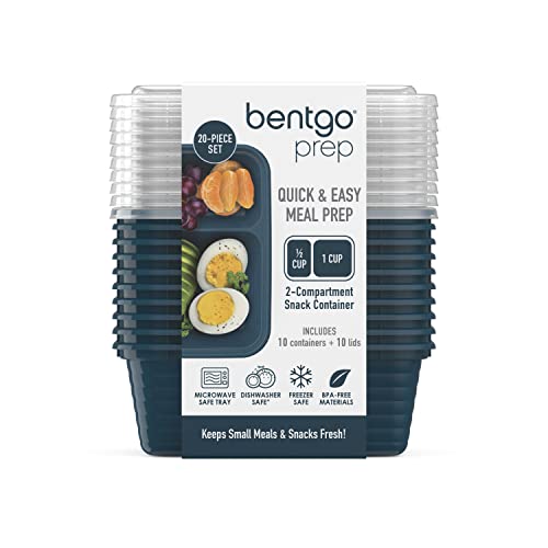 Bentgo Prep - 2-Compartment Snack Containers with Lids - Reusable, Microwaveable, Durable, PFAS & BPA-Free, Freezer and Dishwasher-Safe Meal Prep Food Storage - 10 Trays & 10 Lids (Deep Teal) - color: Deep Teal