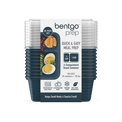 Bentgo Prep - 2-Compartment Snack Containers with Lids - Reusable, Microwaveable, Durable, PFAS & BPA-Free, Freezer and Dishwasher-Safe Meal Prep Food Storage - 10 Trays & 10 Lids (Deep Teal) - color: Deep Teal