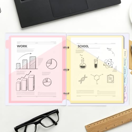 Binder Dividers with Pockets for 3-Ring Binder, 8-Tab Pastel Dividers | Fits Letter-Size Paper, Two Storage Pockets, Extra-Wide Tabs, Heat-Sealed PP Plastic, Back to School, Office Supplies