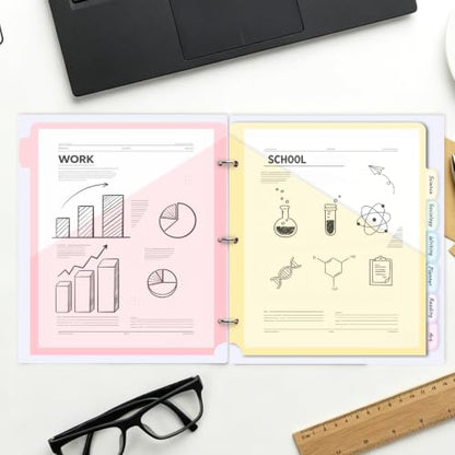 Binder Dividers with Pockets for 3-Ring Binder, 8-Tab Pastel Dividers | Fits Letter-Size Paper, Two Storage Pockets, Extra-Wide Tabs, Heat-Sealed PP Plastic, Back to School, Office Supplies