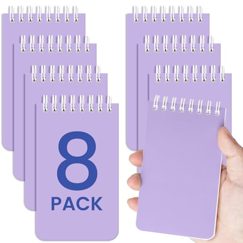 Taja Set of 8 Mini Pocket Notebook Top Spiral Nursing Notepads | Lilac Purple 3" x 5", Mini Little Spiral Notebook, Nursing Notepad, Perfect for Work, School, Office, Nurse, Travel - color: H.Lilac Purple