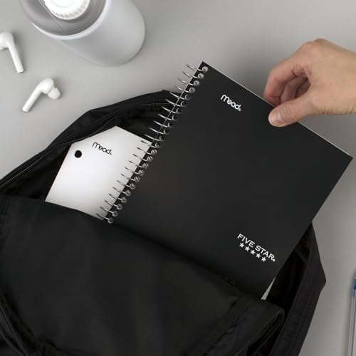 Five Star Spiral Notebook, 2 Subject, College Ruled Paper, 6" x 9-1/2", 80 Sheets, Fights Ink Bleed, Water Resistant Cover, Black (840029AA2-ECM), (Pack of 12) - color: Black, size: Pack of 12