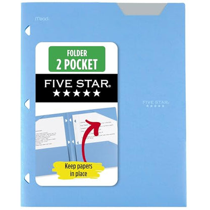 Five Star 2-Pocket Folder, Plastic Folder with Stay-Put Tabs, Fits 3-Ring Binder, Holds 8-1/2" x 11" Paper, Pacific Blue (333420C-ECM) - color: Pacific Blue