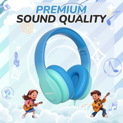 JoySpark Kids Headphones, Over-Ear Wired Headphones for Kids, 85dBA Volume Limited, Foldable Stereo Sound Toddler Headsets, 3.5mm Jack for School Entertainment, Gradient Blue - color: Gradient Blue