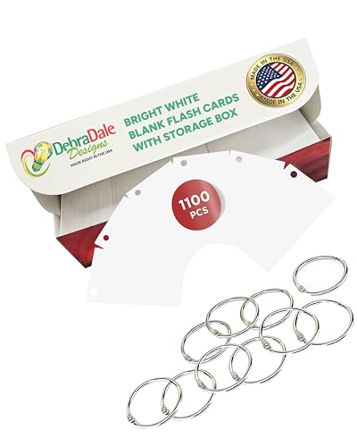 Blank Flash Cards 2x3.5 (Business Card Size) – 1,100 Hole Punched w/Rings | Heavier than drugstore cards — 163 gsm writes clean, pen or pencil, no bleed-through. Storage box included. Made in USA. - style: White Punched