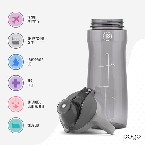 Pogo BPA-Free Tritan Plastic Water Bottle with Chug Lid, 18 Oz, Grey - color: Grey, size: 18 Ounces