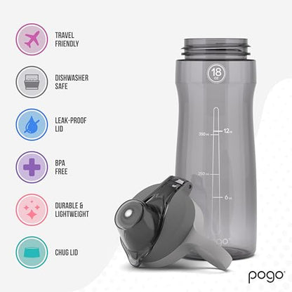 Pogo BPA-Free Tritan Plastic Water Bottle with Chug Lid, 18 Oz, Grey - color: Grey, size: 18 Ounces