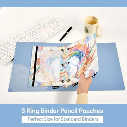 Evil Dragon Binder Pouches 3 Ring for Boys Girls School Office College Supplies Dinosaur Volcano Pencil Pouches Case Bag with Clear Window and Zipper 2 Pack - color: Fire Dragon