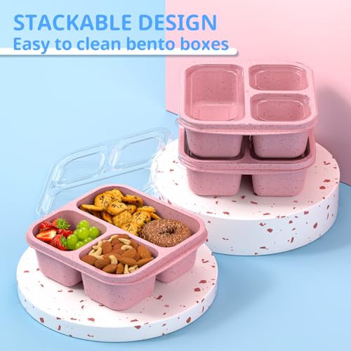 Snack Boxes (3 Pack) - Stackable Bento Boxes with 3 Compartments, Meal Prep Containers Reusable, Lightweight Lunch Containers for Kids and Adults, BPA Free (Pink) - color: Pink