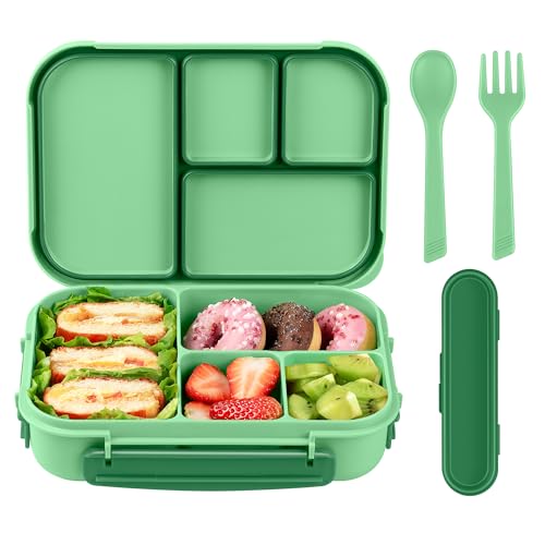 Amathley Lunch Box Kids,Bento Box Adult,Leakproof Lunch Containers for Adults/Kids/Toddler,1200ML-4 Compartments bento Lunch box with Utensil,Microwave & Dishwasher & Freezer Safe (Cyan) - color: Cyan