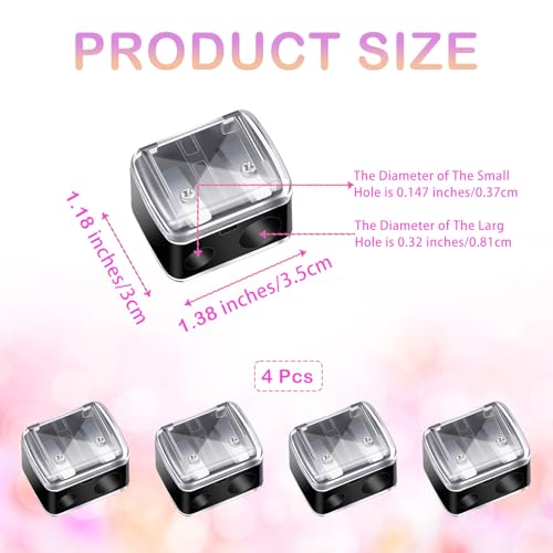 Makeup Pencil Sharpener, 4 Pack Dual Hole Cosmetic Pencil Sharpener for Lip Liner Eyeliner and Brow Pencils, Cosmetic Manual Tools for Women and Makeup Artists,Stainless Steel Blades and Plastic Cover - color: ‎black