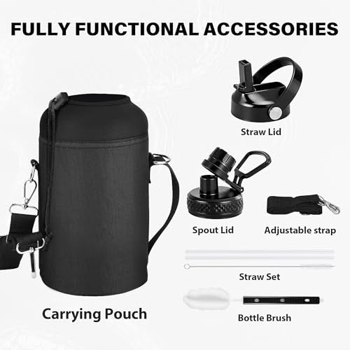 Insulated Water Bottle 64 oz, Triple Wall Vacuum Stainless Steel Water Bottles (Cold for 48 Hrs), Leak Proof & Non-BPA, Half Gallon Water Flask Jug Wide Mouth Straw Lid & Spout Lid - color: Cobalt, size: 64 Ounces
