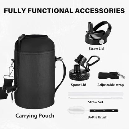 Insulated Water Bottle 64 oz, Triple Wall Vacuum Stainless Steel Water Bottles (Cold for 48 Hrs), Leak Proof & Non-BPA, Half Gallon Water Flask Jug Wide Mouth Straw Lid & Spout Lid - color: Cobalt, size: 64 Ounces