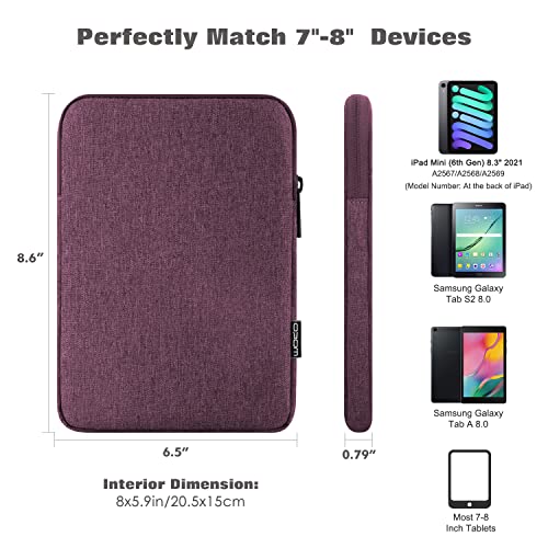 MoKo 7-8 Inch Tablet Sleeve Bag, Polyester Pouch Cover Case Fits iPad mini (A17 Pro) 8.3" 2024, iPad mini 6/5/4/3/2/1, Samsung Galaxy Tab S2 8.0, Tab A 8.0, ZenPad Z8s 7.9,Purple - color: Purple, size: 7-8 inch