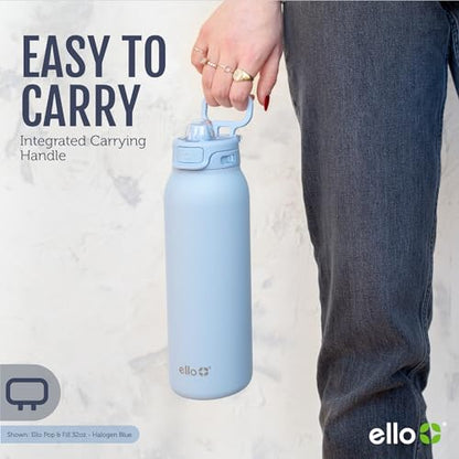 Ello Pop & Fill Insulated Stainless Steel Water Bottle with Quick Fill Lid, Leakproof Locking, Sip or Chug Spout, BPA-Free, Double Wall Vacuum Insulated for Sports, Travel & School- 22oz / 32oz / 40oz - color: Tonal Cream, style: 32oz