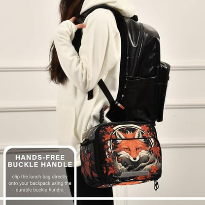 MNSRUU Student Lunch Bag Fox and Flowers Insulated DinnerTotes Picnic Bag Lunch Box with Adjustable Shoulder Strap for Teen Kids Adults - color: Fox I 3299