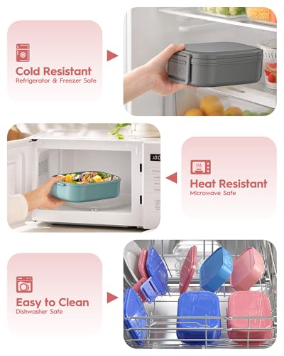 BiuLeon Bento Box Adult Lunch Box, 65 Oz Capacity Lunch Containers(Adjustable 2/3 Tier), BPA-Free, Leak-Proof and Stackable Bento Lunch Box, Microwave & Dishwasher Safe with Utensils(Pink) - color: Pink