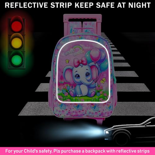 CCJPX 3PCS Rolling Backpack for Girls,Kids Backpacks with Roller Wheels and Lunch Box, Wheeled Bookbag for Toddler Elementary School - color: Pink Elephant