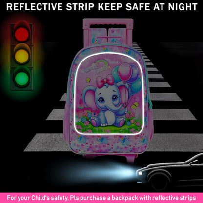 CCJPX 3PCS Rolling Backpack for Girls,Kids Backpacks with Roller Wheels and Lunch Box, Wheeled Bookbag for Toddler Elementary School - color: Pink Elephant