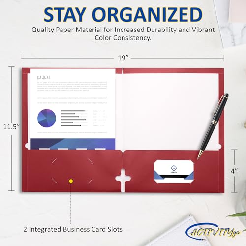 10 Pack Two Pocket Folders, Red, Strong Thick Paper Folders, for Letter Size, by ACTIVITYya - color: Red