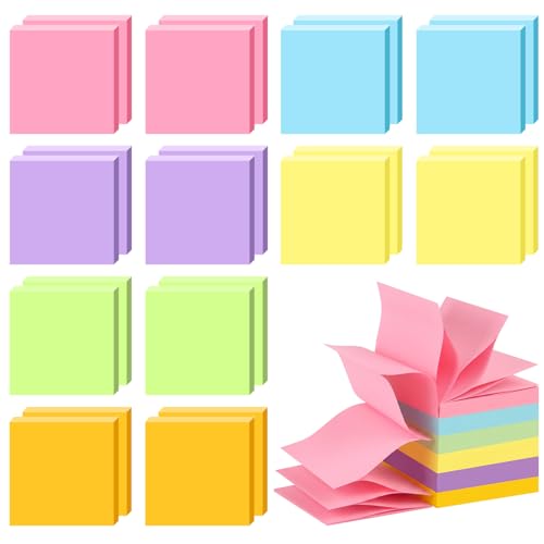 Pop Up Sticky Notes 3x3 Refills, 24 Pads Bulk, 6 Bright Colors, Accordion Memo Pads for Dispenser, Home Office School, 50 Sheets/Pad - color: Multi-color