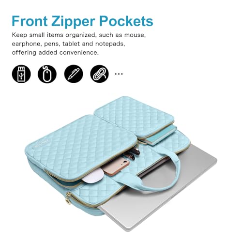 MOSISO 360 Protective Laptop Case 13.3 inch, 13-13.3 inch Laptop Sleeve Compatible with MacBook Air/Pro 13/Pro 14,HP Dell ASUS Lenovo, Square Quilted Bag Cover with 2 Pockets&Handle&Belt, Ice Blue - color: Ice Blue, size: 13.3 inch