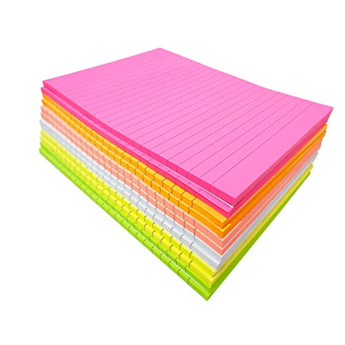 Creatiburg Big Sticky Notes Lined 6x8 inches 12 Pads 50 Sheets per Pad Large Self Stick Note Pads with Lines in 6 Bright Colors Easy Post Individually Wrapped School and Office Supplies Gift Set