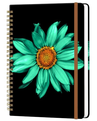 Spiral Journal Notebook for Women, Hardcover A5 College Ruled Notebook, 120 Pages, Thick Paper, Cute Lined Journal for School, Office & Work, 6 x 8.4 in(Turquoise Sunflower) - color: Turquoise Sunflower