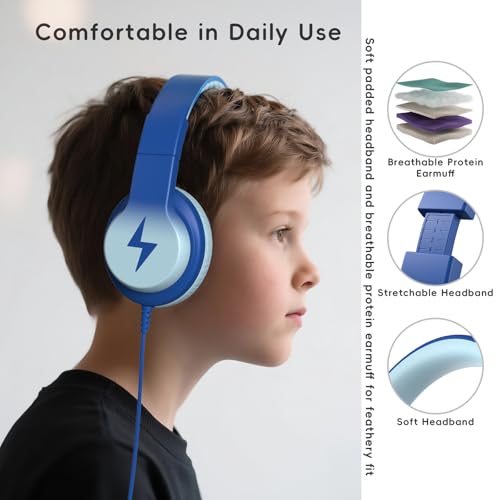 Candy Bila Kids Headphones, Wired Headphones for Kids Over Ear with Microphone, Foldable Headphone for Learning & Entertainment,Light Blue - color: Light Blue