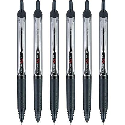 Pilot Precise V5 RT Refillable & Retractable Rollerball Pens, Extra Fine Point Pens 0.5 mm, Black, Pack of 6 - Ideal for School, Journaling & Office Writing - size: 6 Count (Pack of 1)