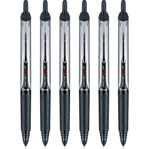 Pilot Precise V5 RT Refillable & Retractable Rollerball Pens, Extra Fine Point Pens 0.5 mm, Black, Pack of 6 - Ideal for School, Journaling & Office Writing - size: 6 Count (Pack of 1)