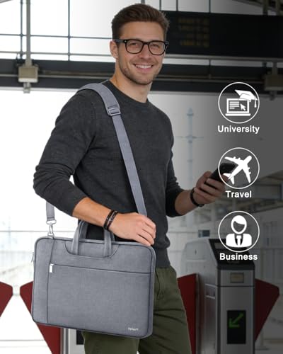 Ferkurn 15.6 16 Inch Laptop Case Bag for Women Men Compatible with MacBook Pro M5/HP OmniBook Omen Envy/Lenovo Yoga IdealPad/Dell Pro Inspiron, Carrying Briefcase Computer Messenger Bag Case, Grey - color: Heather Grey, size: 15.6 inch