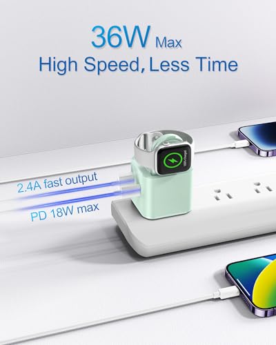 BeaSaf 36W for Apple Charging Block with Built-in Watch Charger, Foldable PD Fast Charger Block for iPhone, Dual Ports Wall Charger Compatible with Apple Watch iPhone AirPods(Green) - color: Green