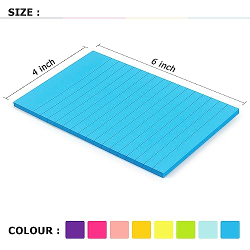 Eastern Wolf 8 Pads Lined Sticky Notes 4x6 in, Sticky Notes with Lines, Self-Stick Note Pads 8 Bright Multi Colors, 35 Sheet/Pad - color: 4x6 8 Pads