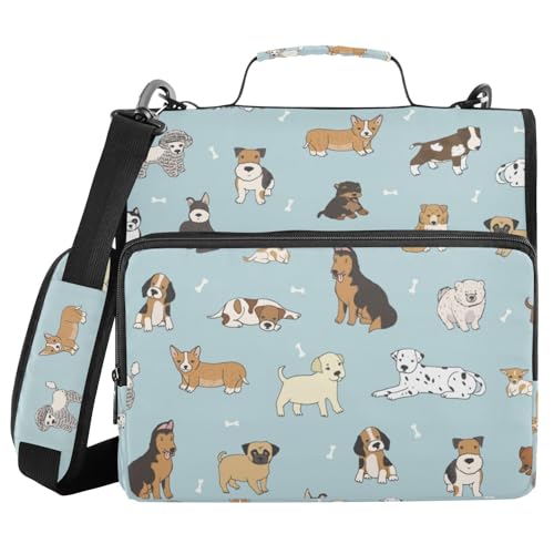 Cute Puppy Dog Binder Bag 3 Ring Zipper with Handle Shoulder Strap | for School Work Office Organizer Storage Case - color: Dog
